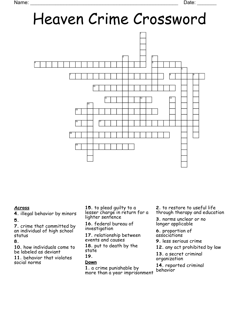 Heaven Crime Crossword