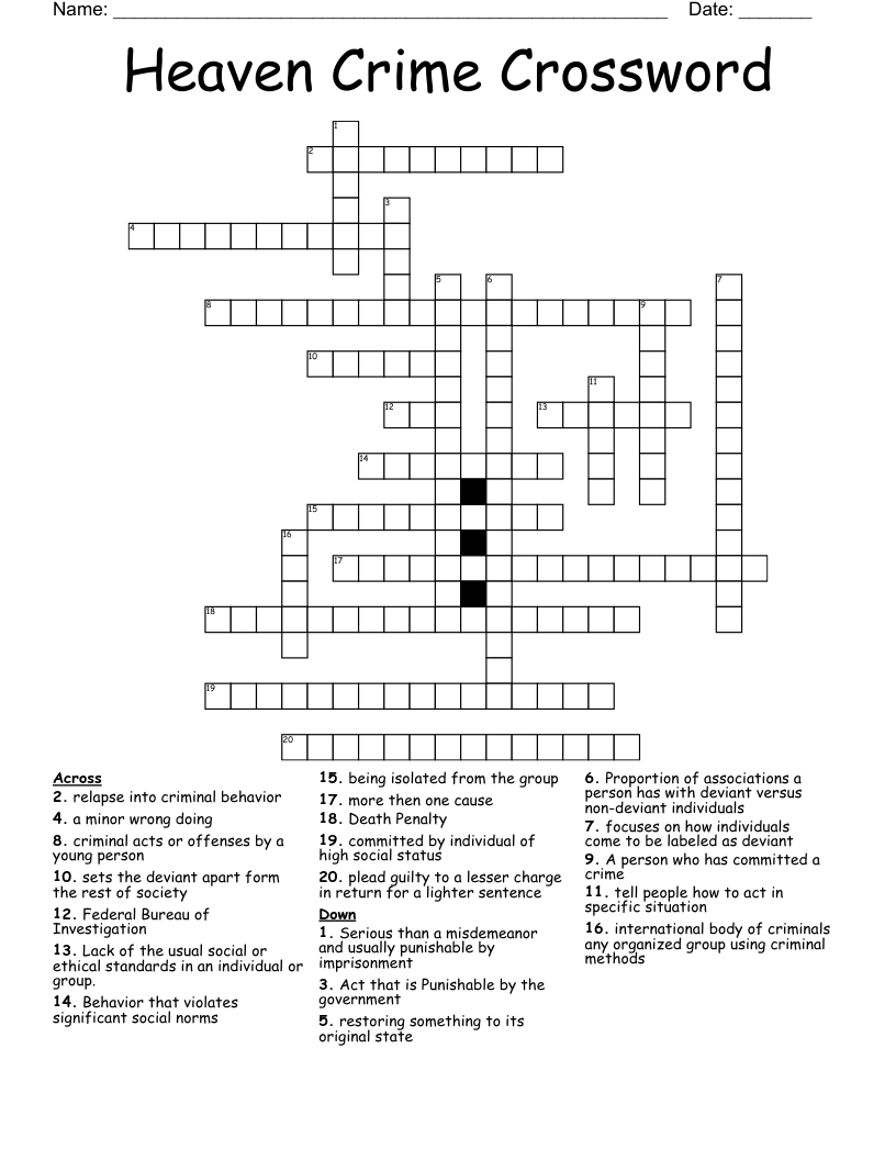 Heaven Crime Crossword