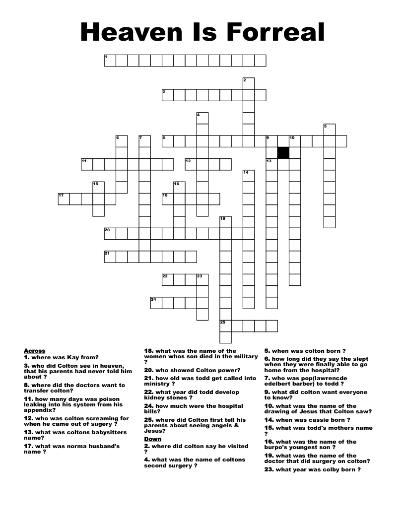 Heaven Is Forreal  Crossword