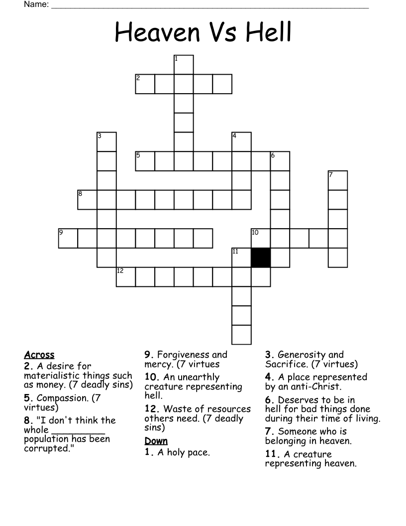 Heaven Vs Hell Crossword