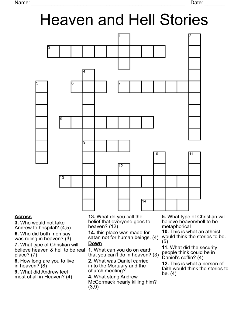 Heaven and Hell Stories Crossword