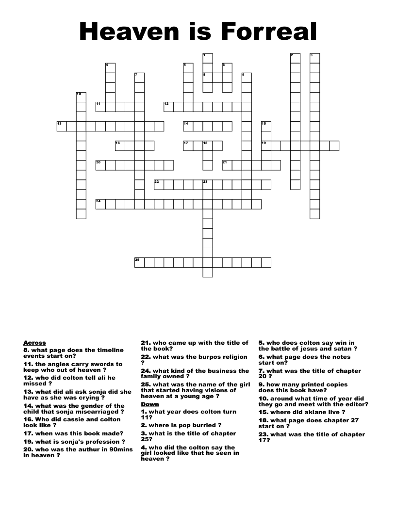 Heaven is Forreal  Crossword
