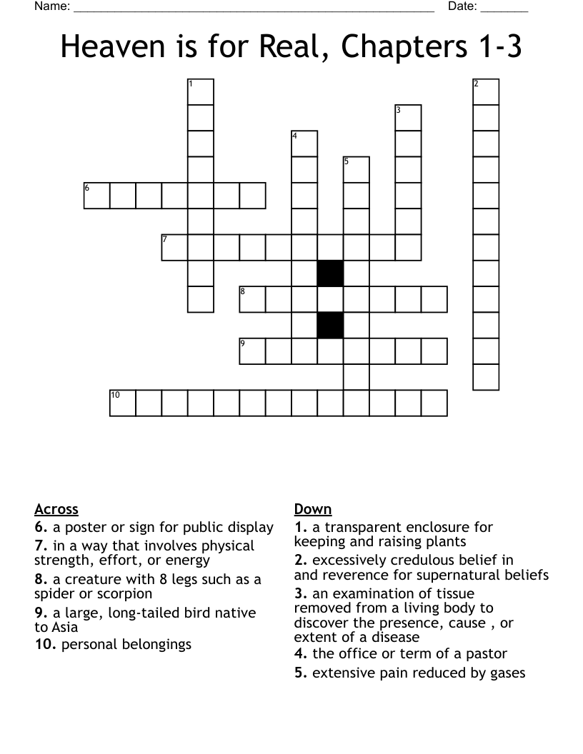 Heaven is for Real, Chapters 1-3 Crossword