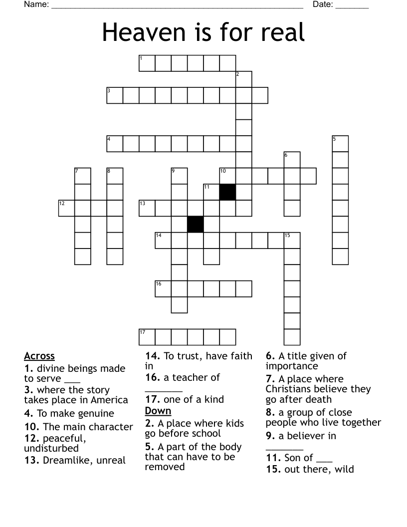 Heaven is for real Crossword