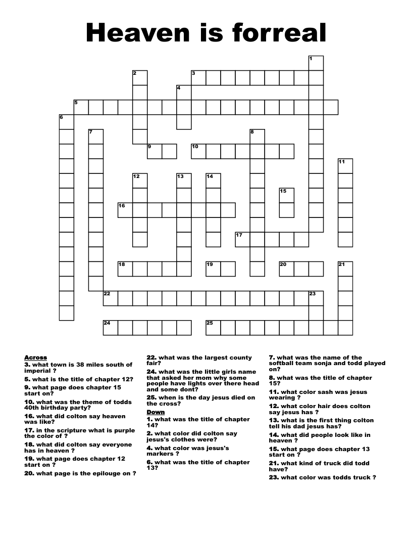 Heaven is forreal  Crossword