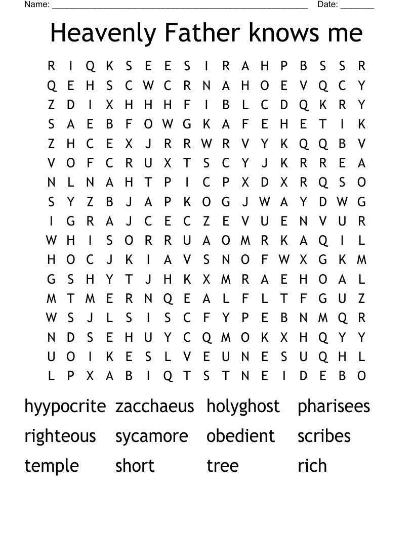 Heavenly Father knows me Word Search