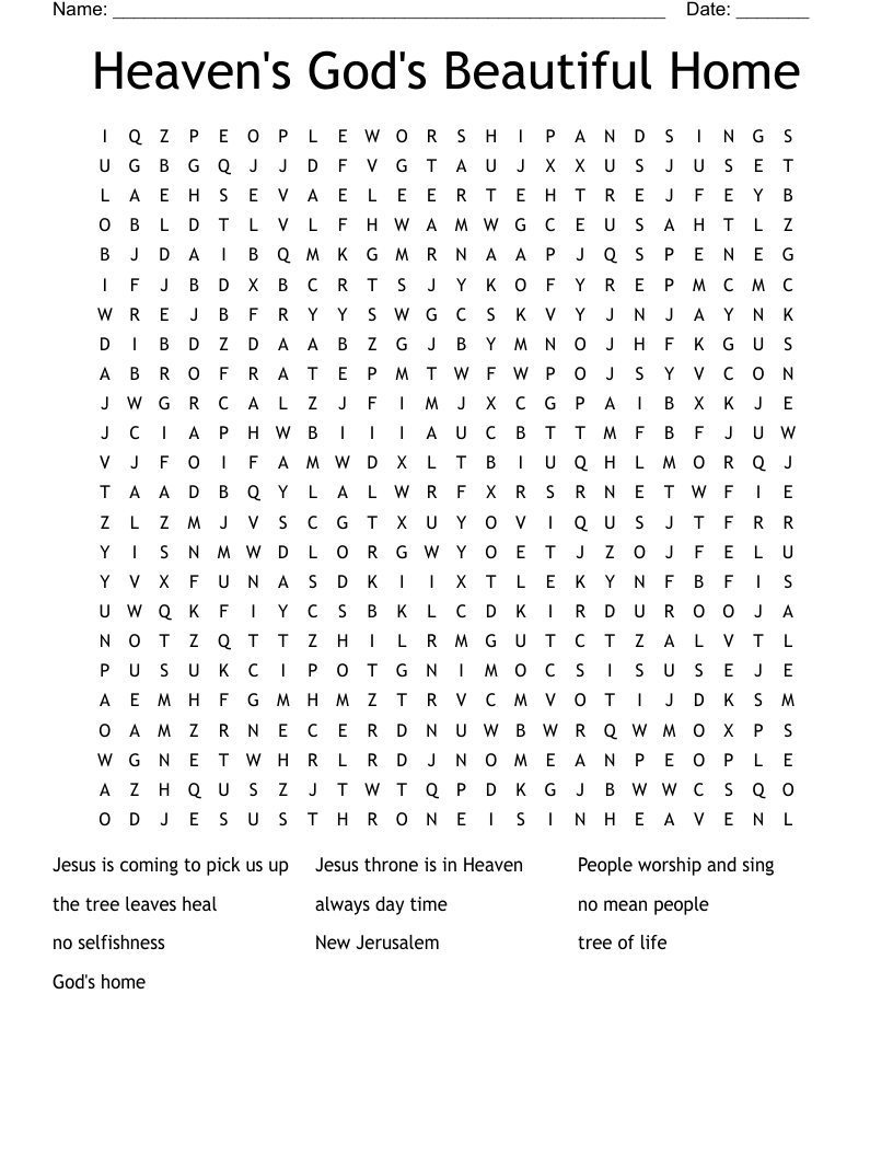 Heaven's God's Beautiful Home Word Search