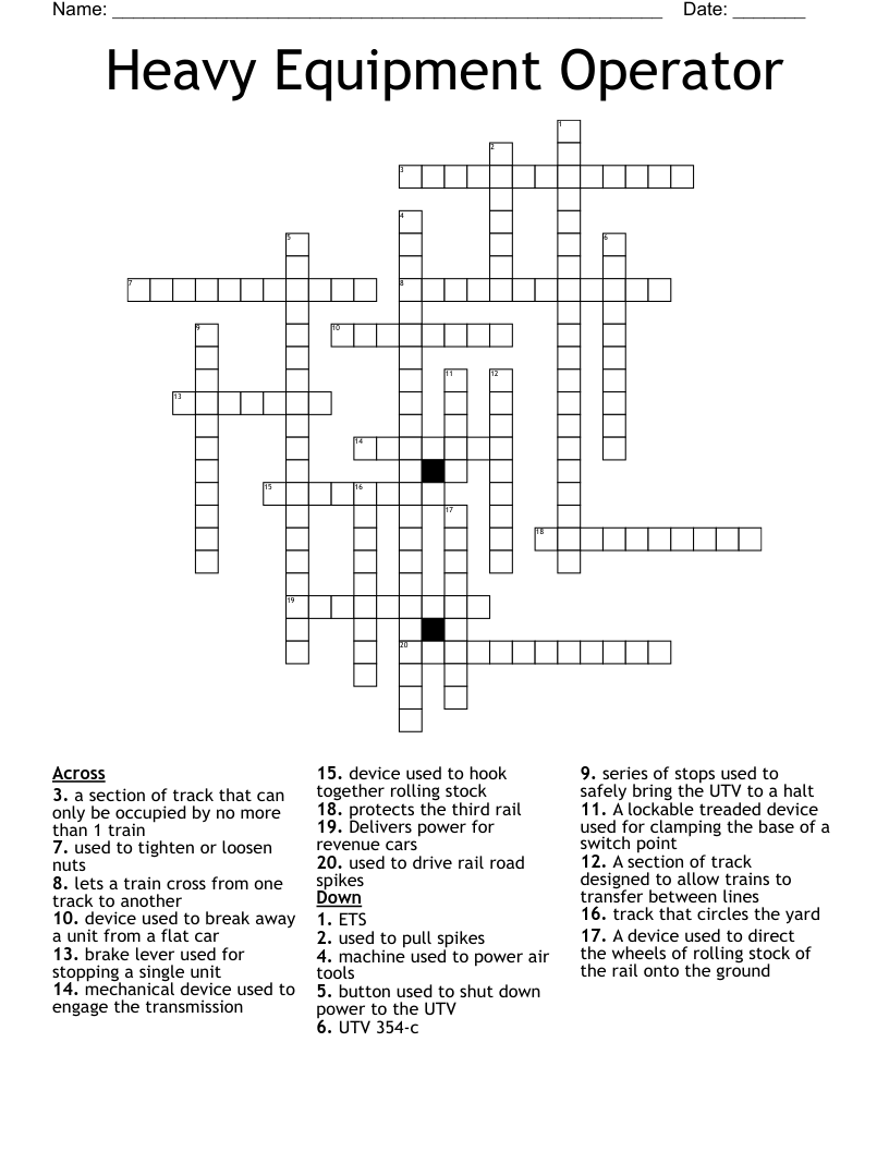 Heavy Equipment Operator Crossword