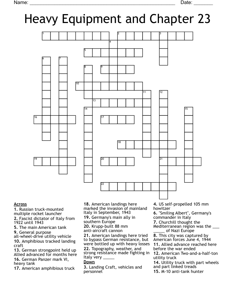 Heavy Equipment and Chapter 23 Crossword