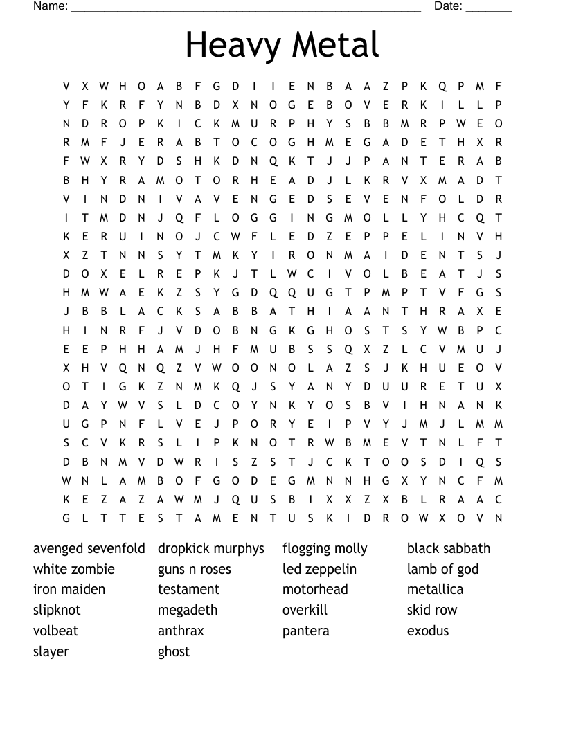 Heavy Metal Word Search