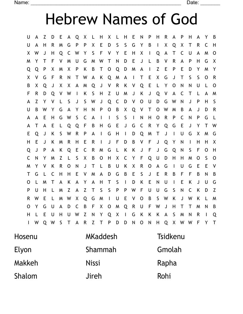 Hebrew Names of God Word Search