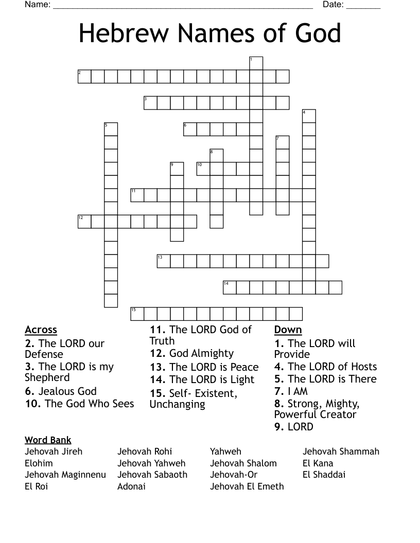 Hebrew Names of God Crossword