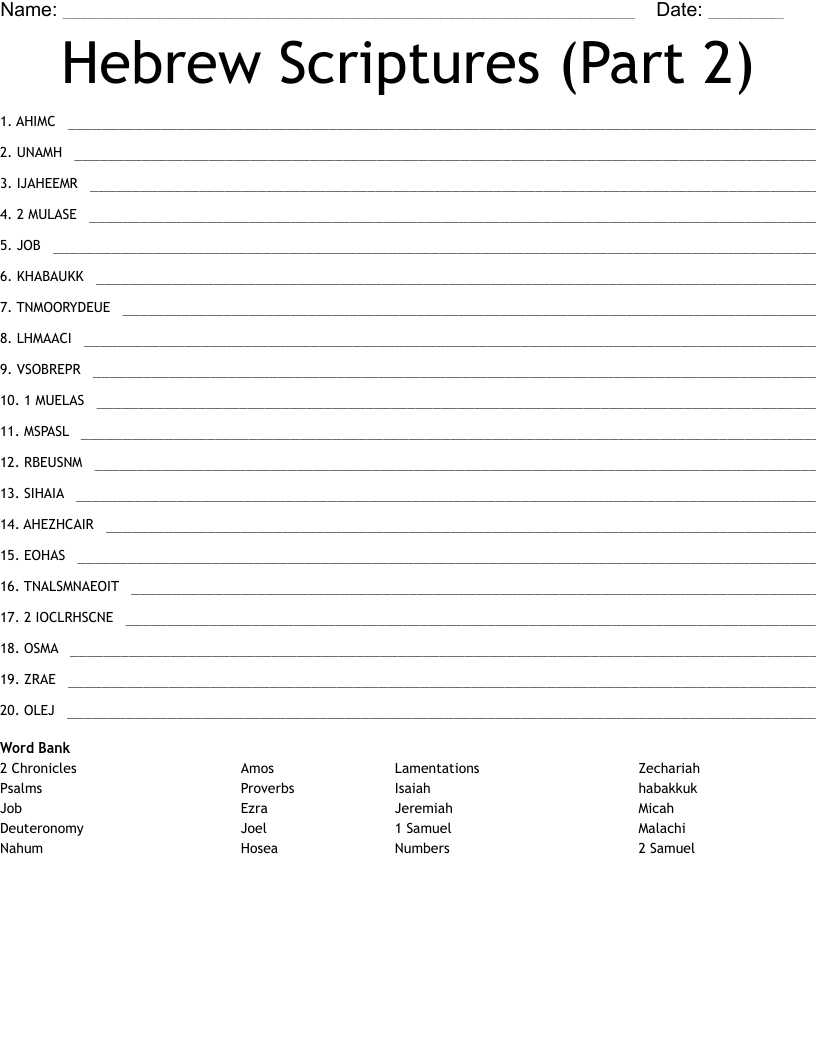 Hebrew Scriptures (Part 2) Word Scramble