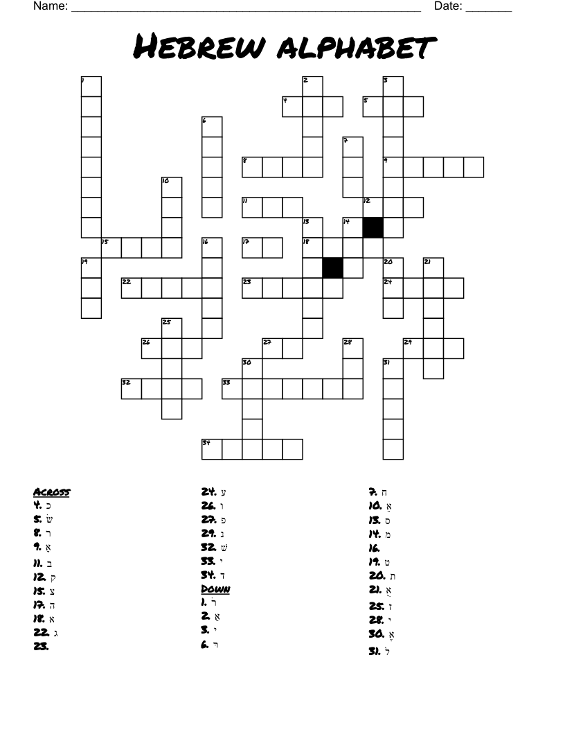 Hebrew alphabet  Crossword