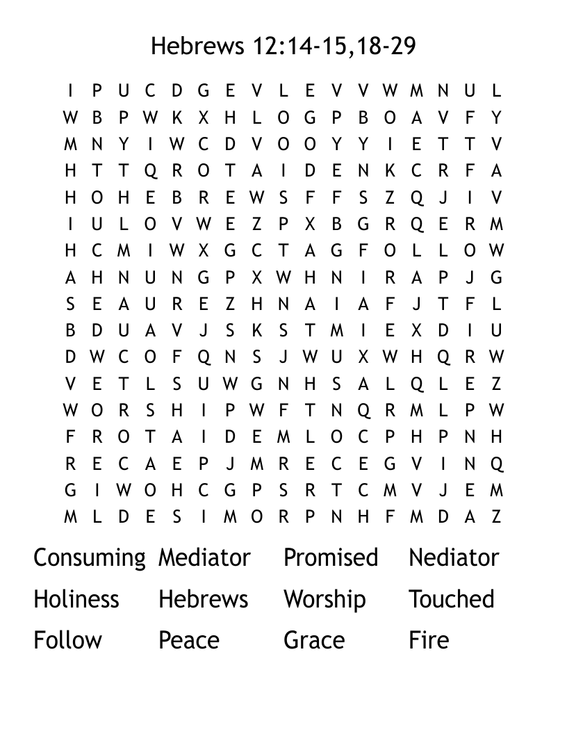 Hebrews 12:14-15,18-29                          Word Search