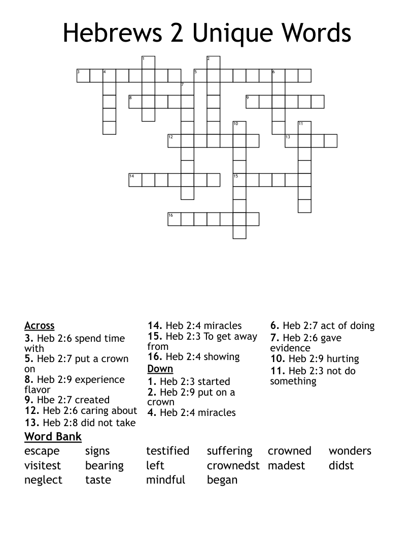 Hebrews 2 Unique Words Crossword