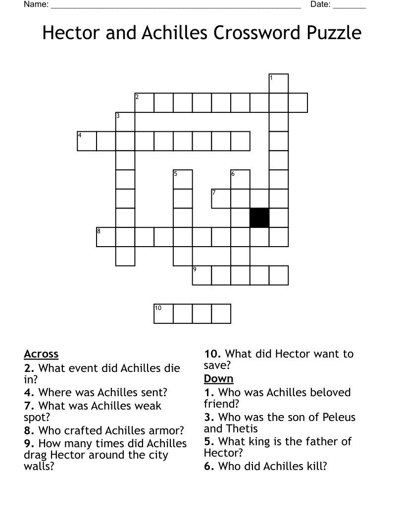 Hector and Achilles Crossword Puzzle