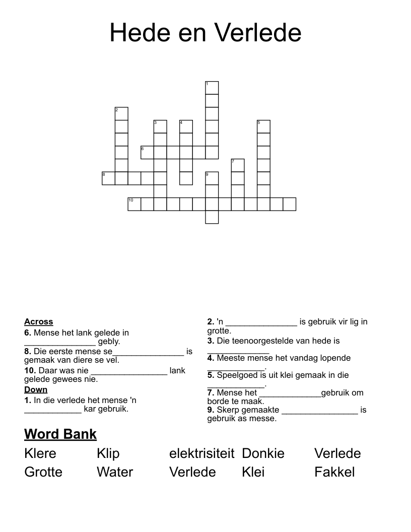 Hede en Verlede Crossword