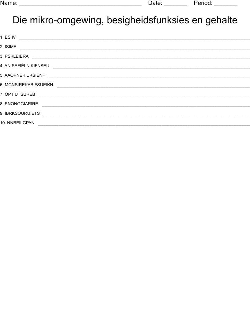 Die mikro-omgewing, besigheidsfunksies en gehalte Word Scramble