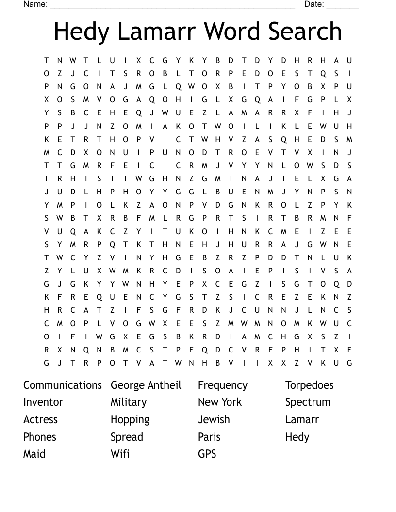 Hedy Lamarr Word Search