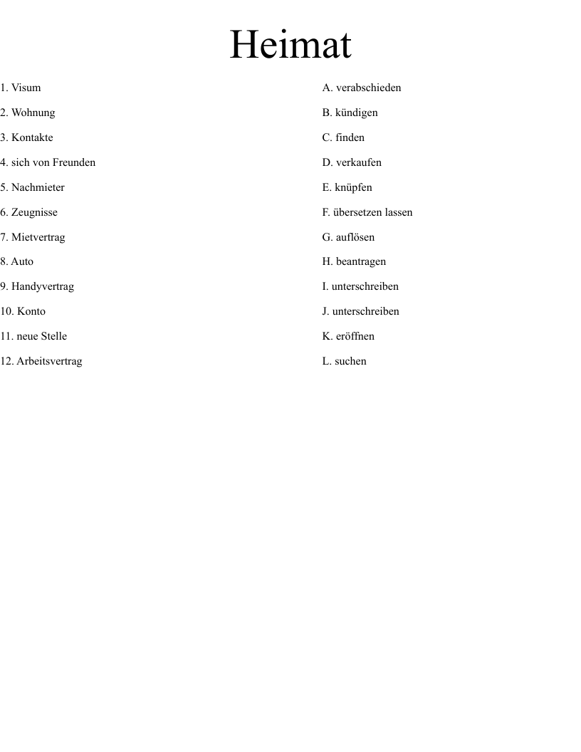 Heimat Worksheet
