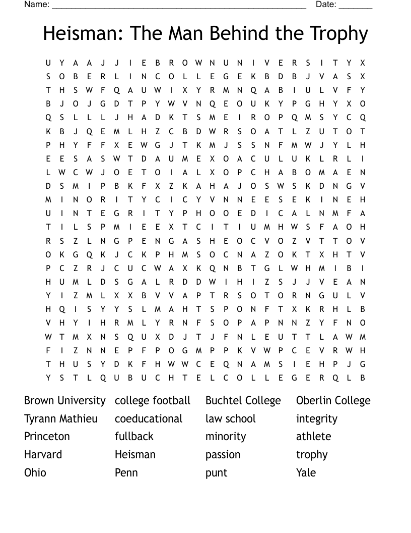 Heisman: The Man Behind the Trophy Word Search