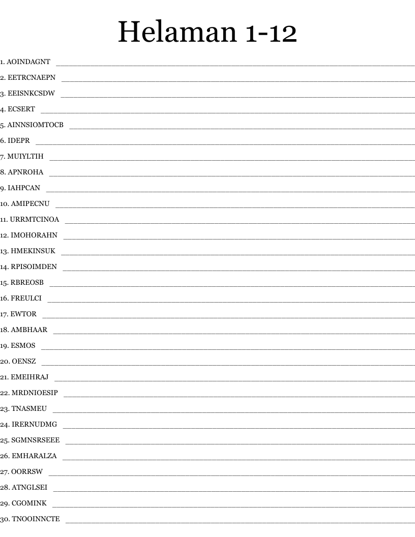 Helaman 1-12  Word Scramble