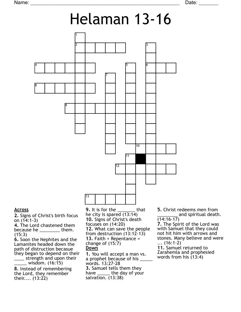 Helaman 13-16 Crossword