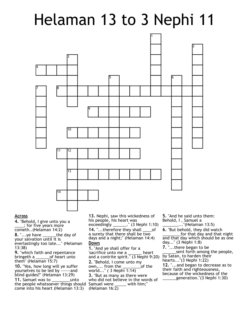 Helaman 13 to 3 Nephi 11 Crossword
