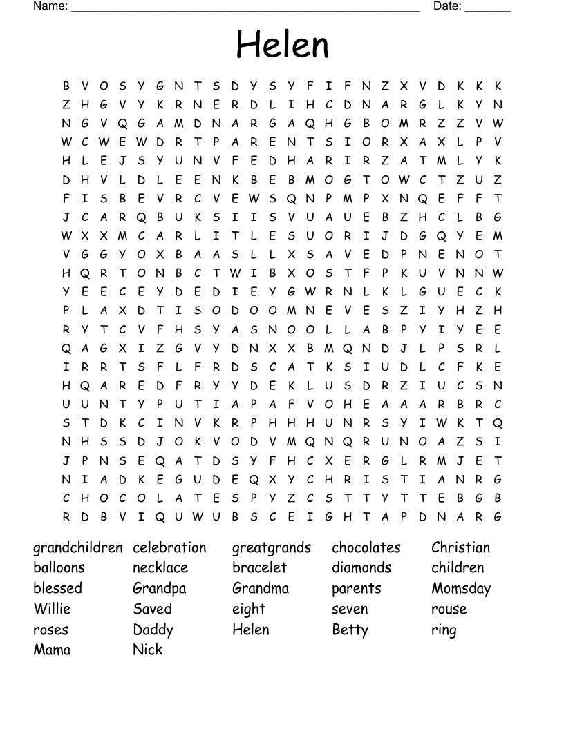 Helen Word Search