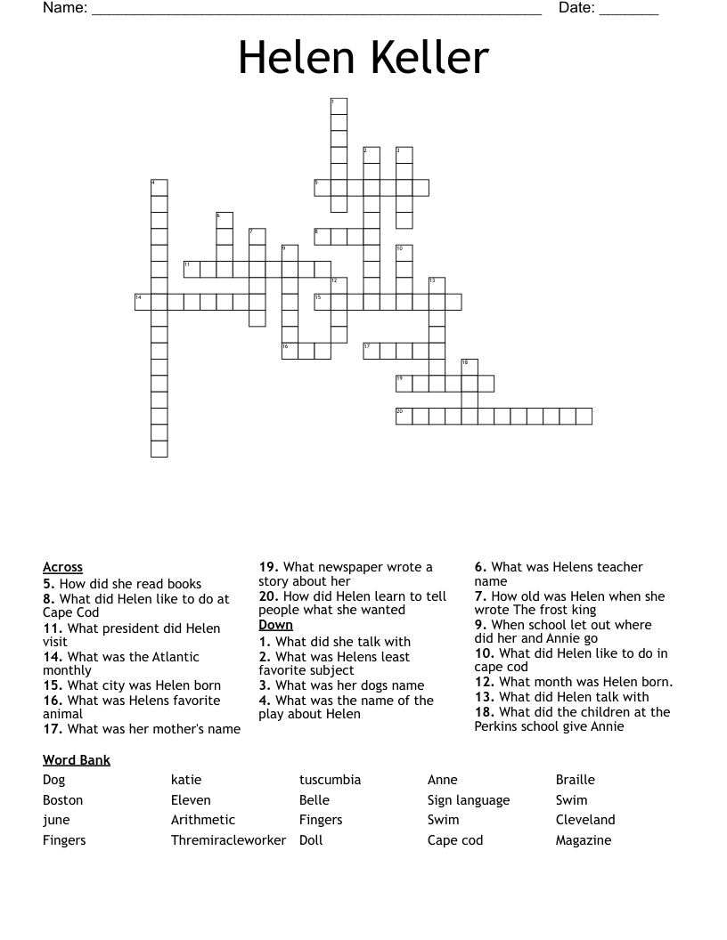 Helen Keller Crossword