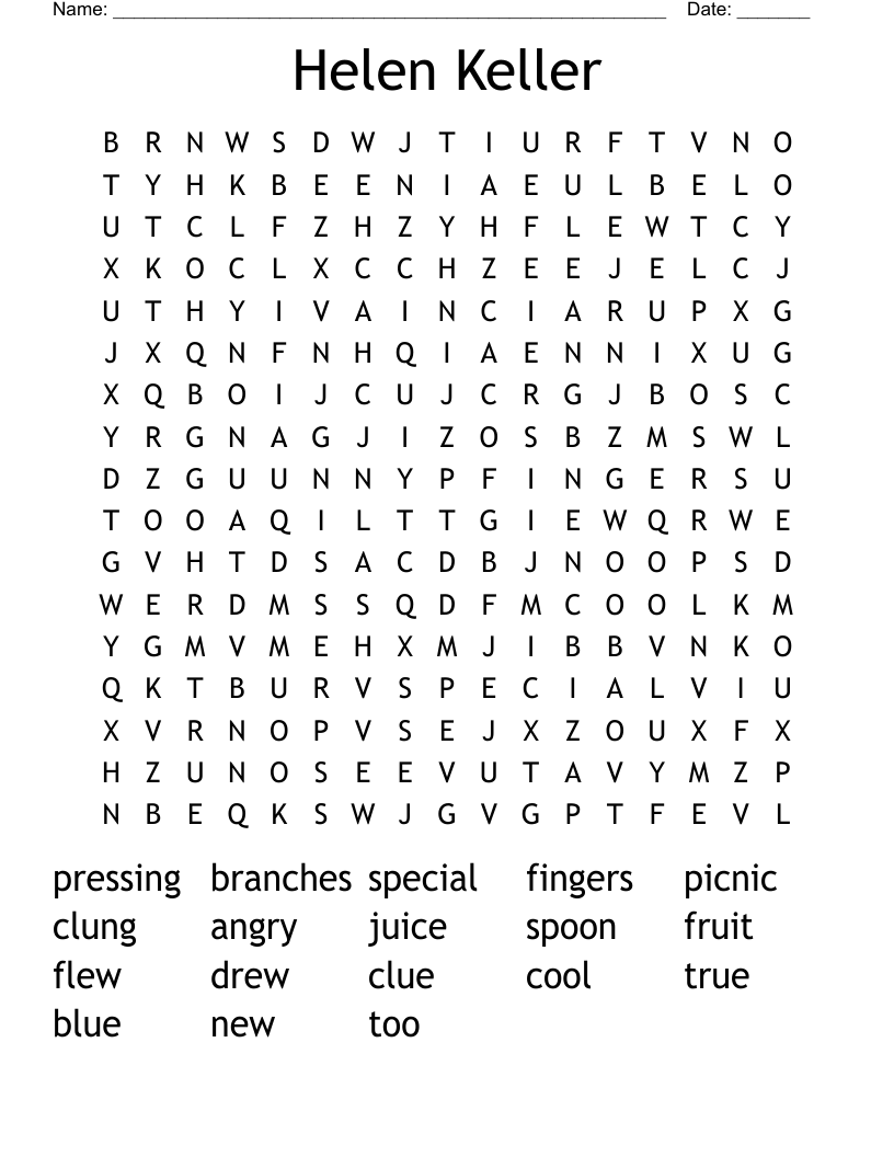 Helen Keller Word Search