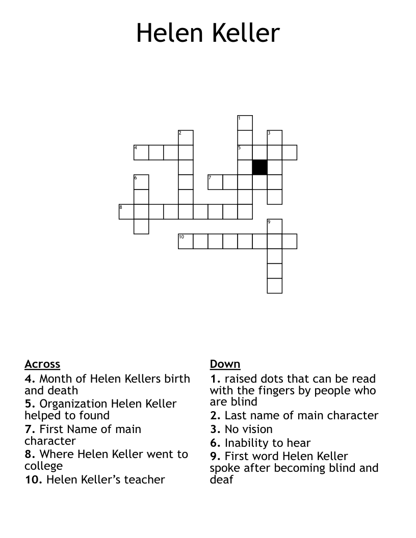 Helen Keller Crossword