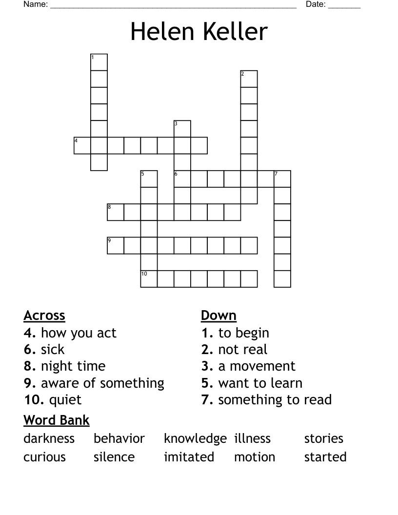Helen Keller Crossword