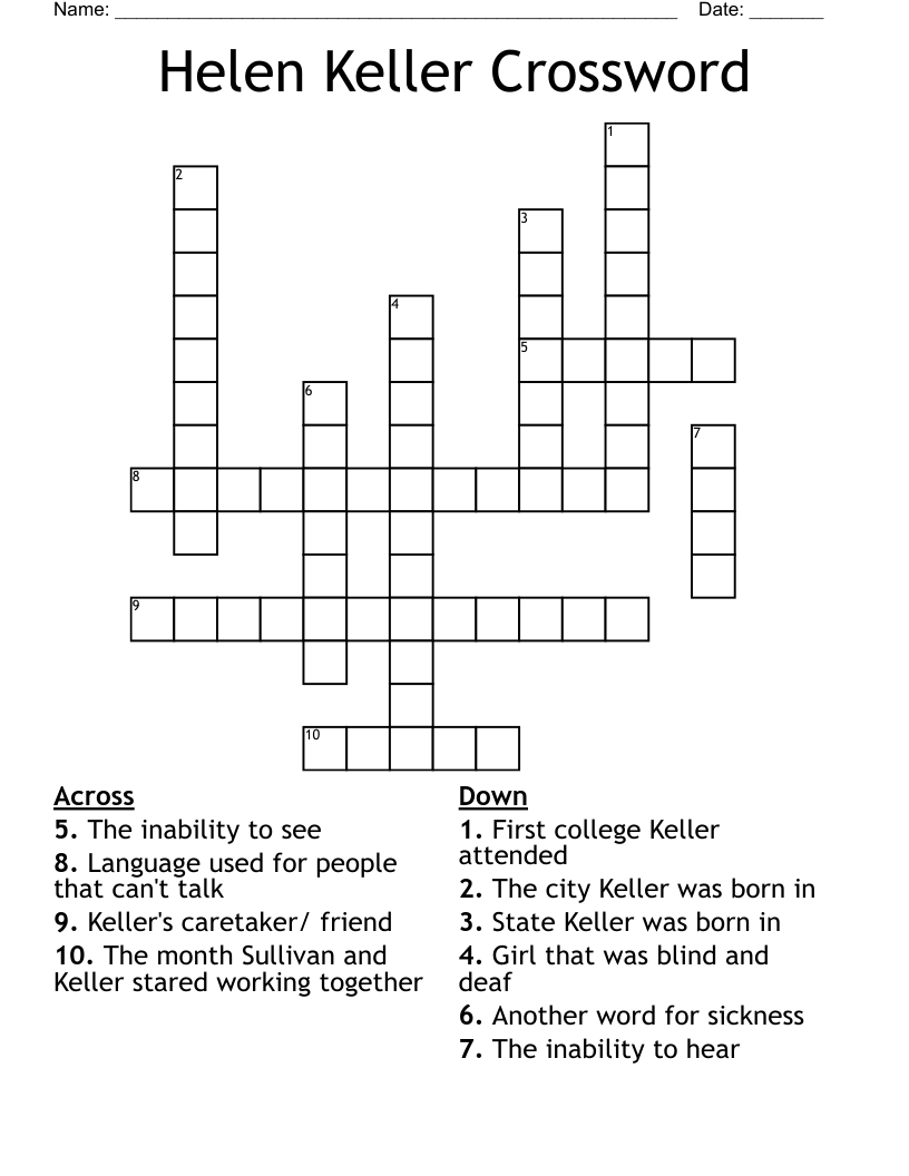 Helen Keller Crossword