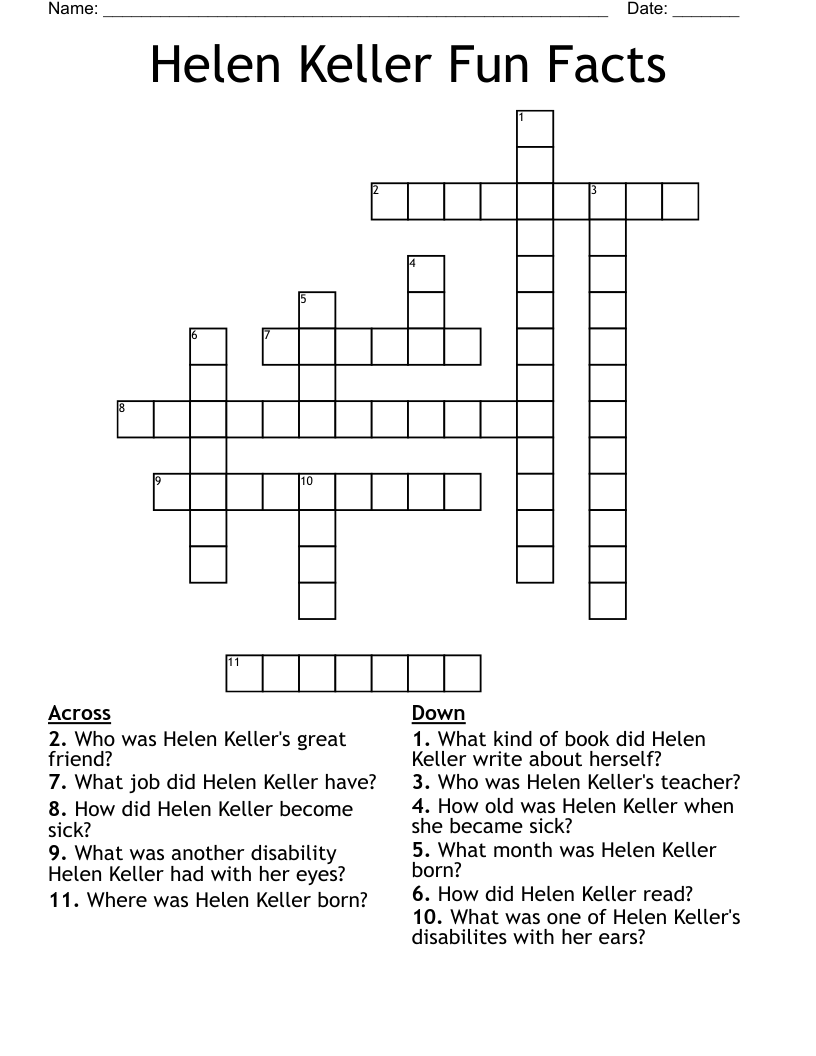 Helen Keller Fun Facts  Crossword