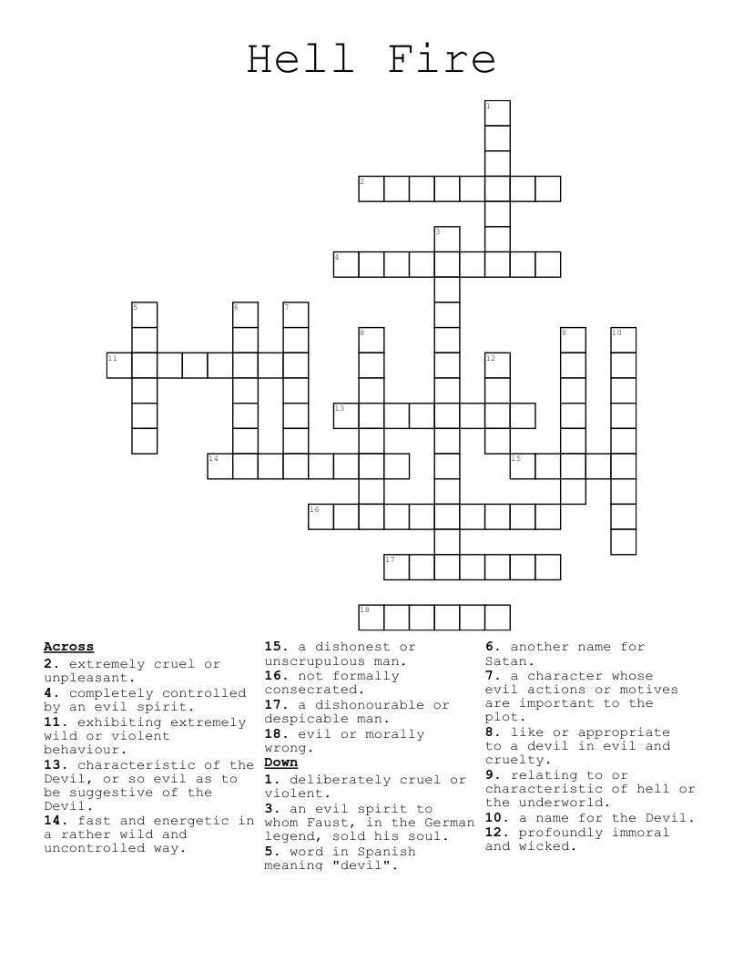 Hell Fire Crossword