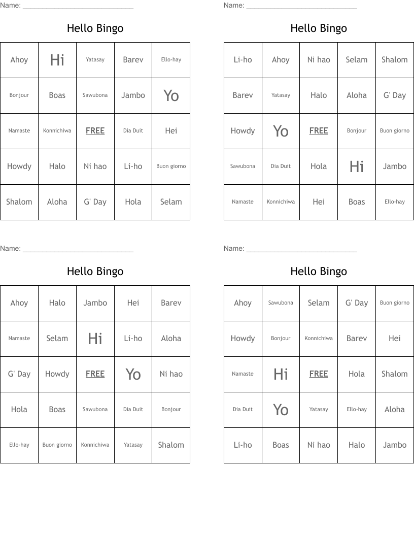 Hello Bingo