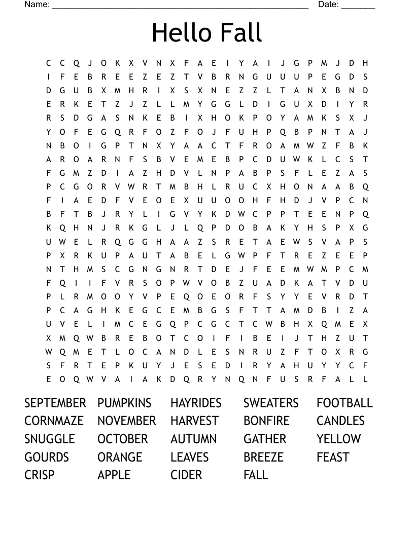 Hello Fall Word Search