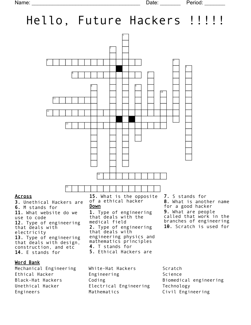 Hello, Future Hackers !!!!! Crossword