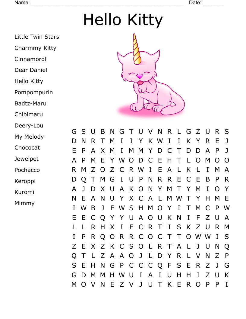Hello Kitty Word Search