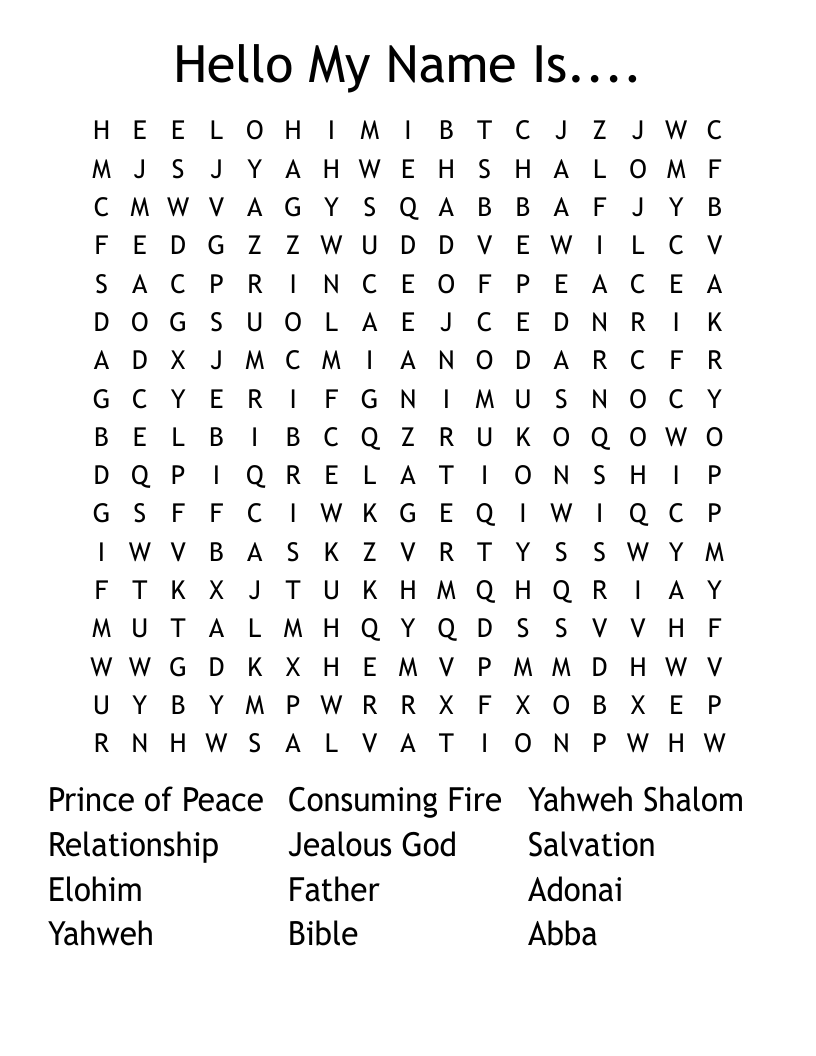 Hello My Name Is.... Word Search