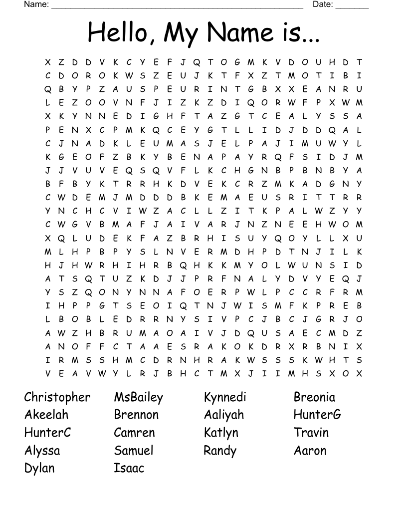 Hello, My Name is... Word Search