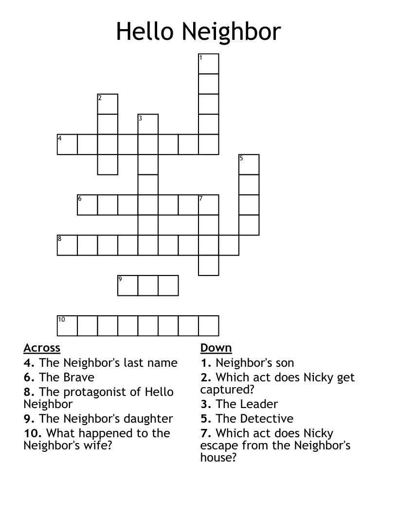 Hello Neighbor Crossword