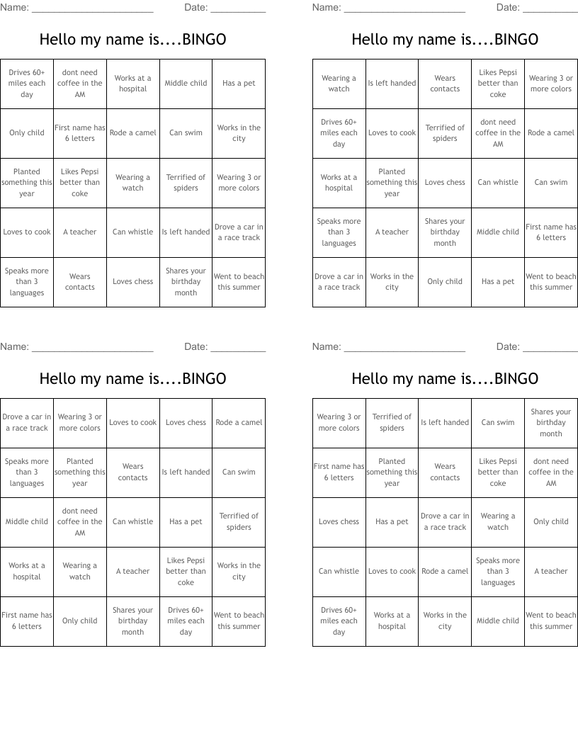 Hello my name is....BINGO