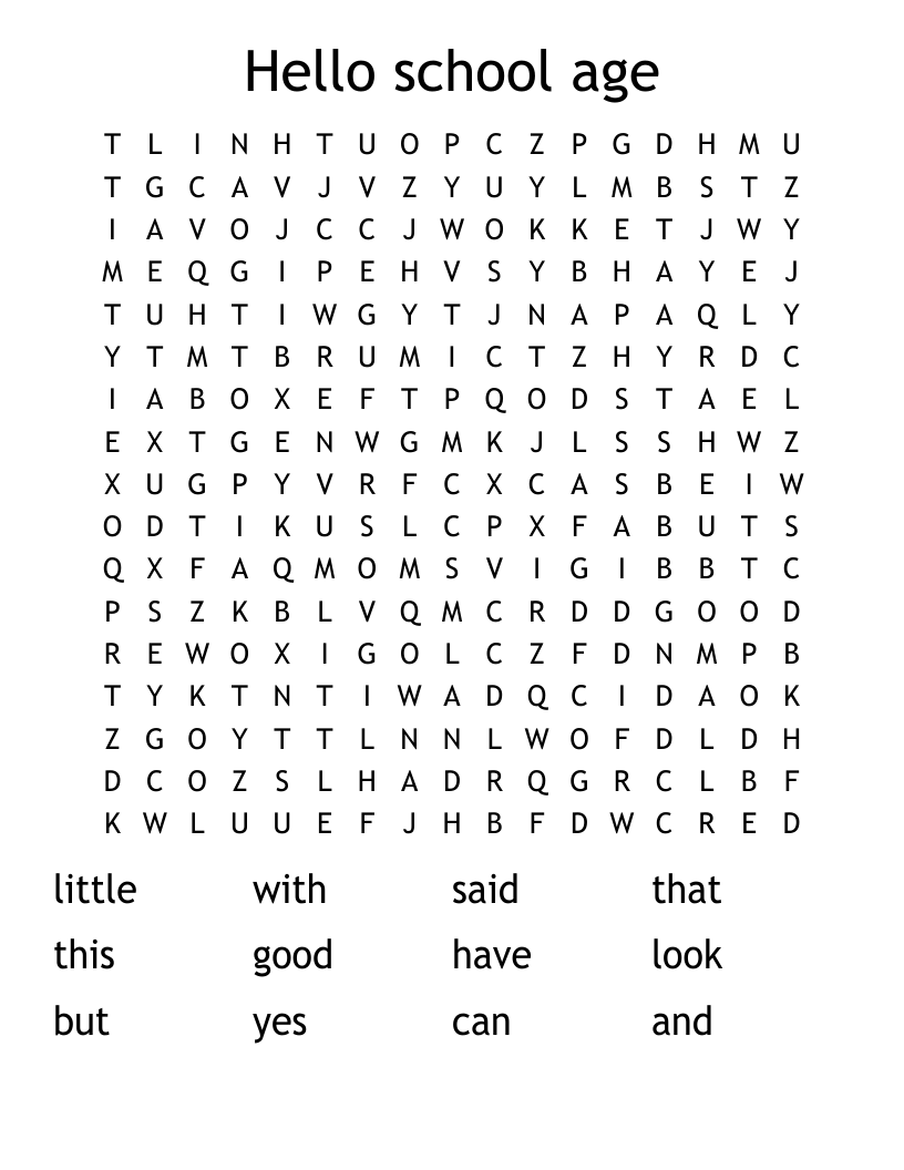 Hello school age  Word Search