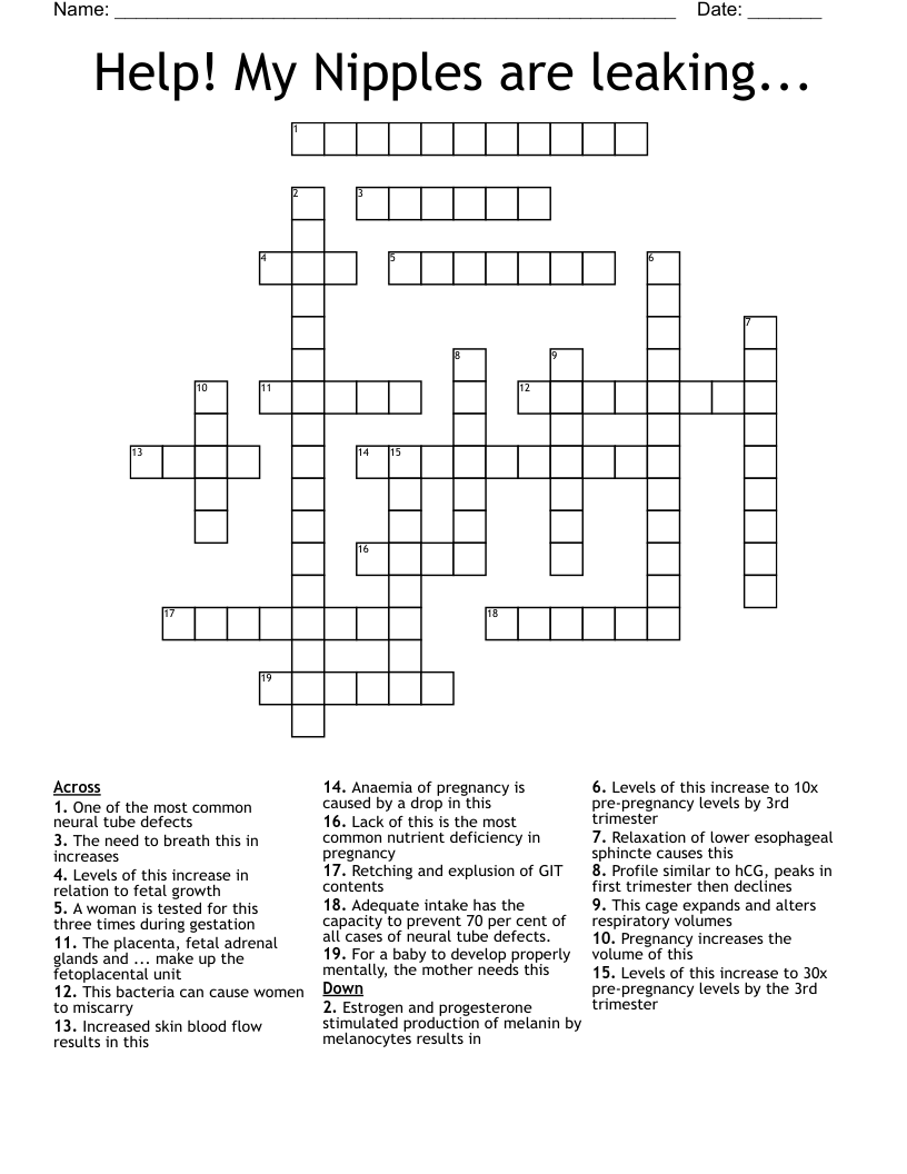 Help! My Nipples are leaking... Crossword