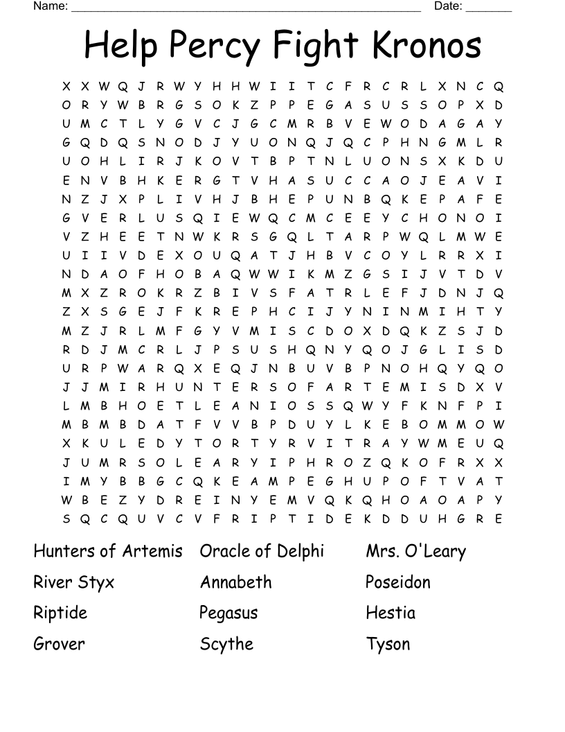 Help Percy Fight Kronos Word Search