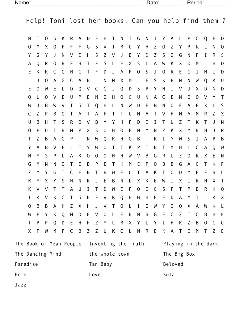 Help! Toni lost her books, Can you help find them ? Word Search