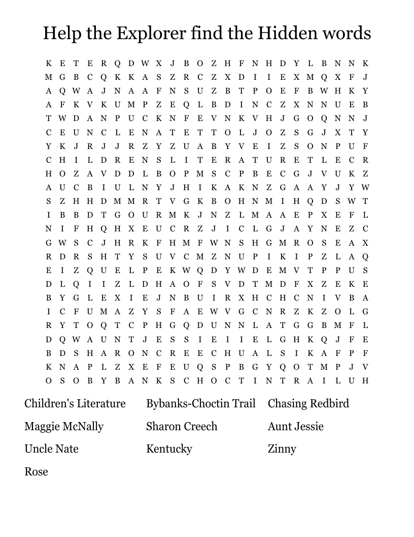 Help the Explorer find the Hidden words Word Search